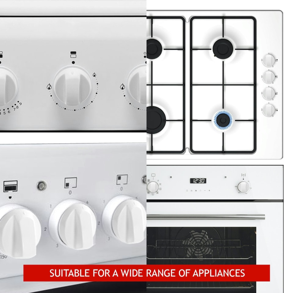 image 1 of SPARES2GO Universal White Control Knobs for All Makes and Models of Oven Cooker & Hob (Pack of 4)