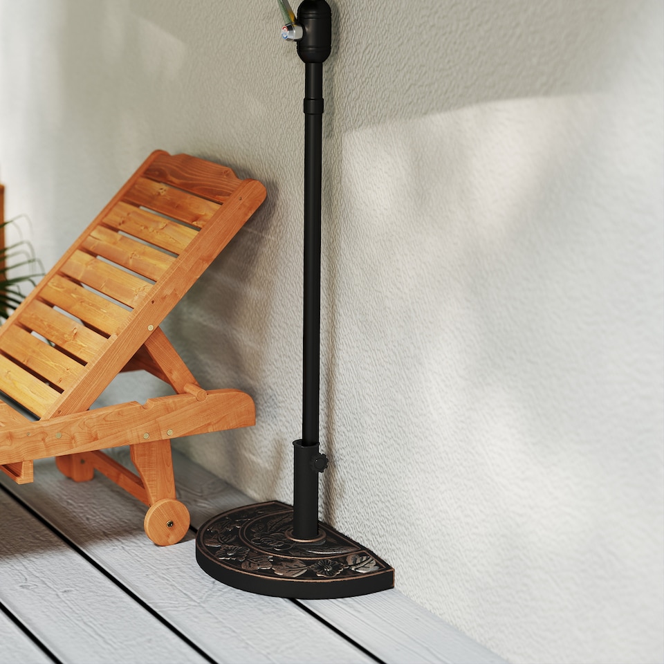 image 1 of Outsunny 9kg Resin Parasol Base Half Round Umbrella Stand with Floral Design for Garden Outdoor Suitable Umbrella Rod 38cm 48cm Bronze Tone