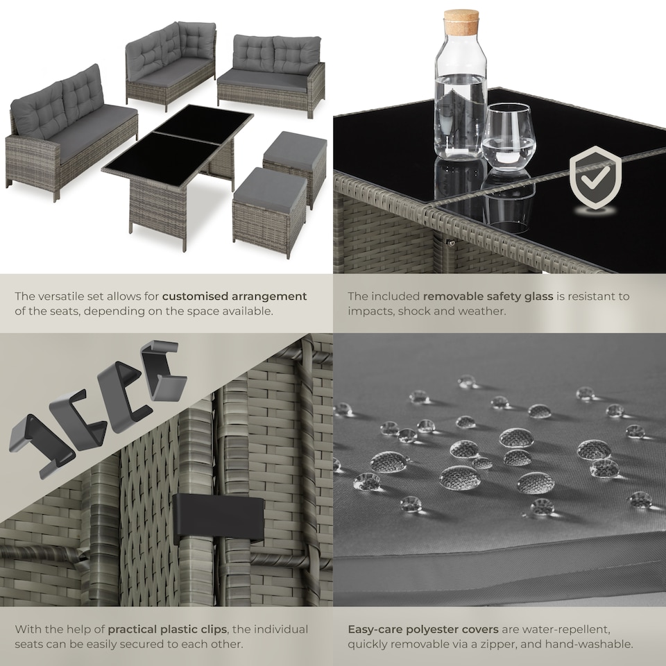 image 1 of 8 Seater Garden Furniture Set Barletta with Cushions, Footstools and Table | Grey | mottled grey/grey | 1