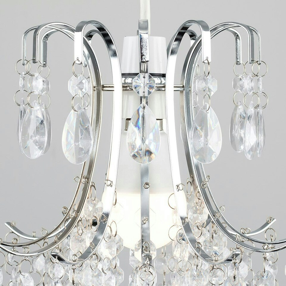 image 1 of ValueLights Donah Silver Ceiling Pendant Droplets Shade and B22 GLS LED 10W Cool White 6500K Bulb