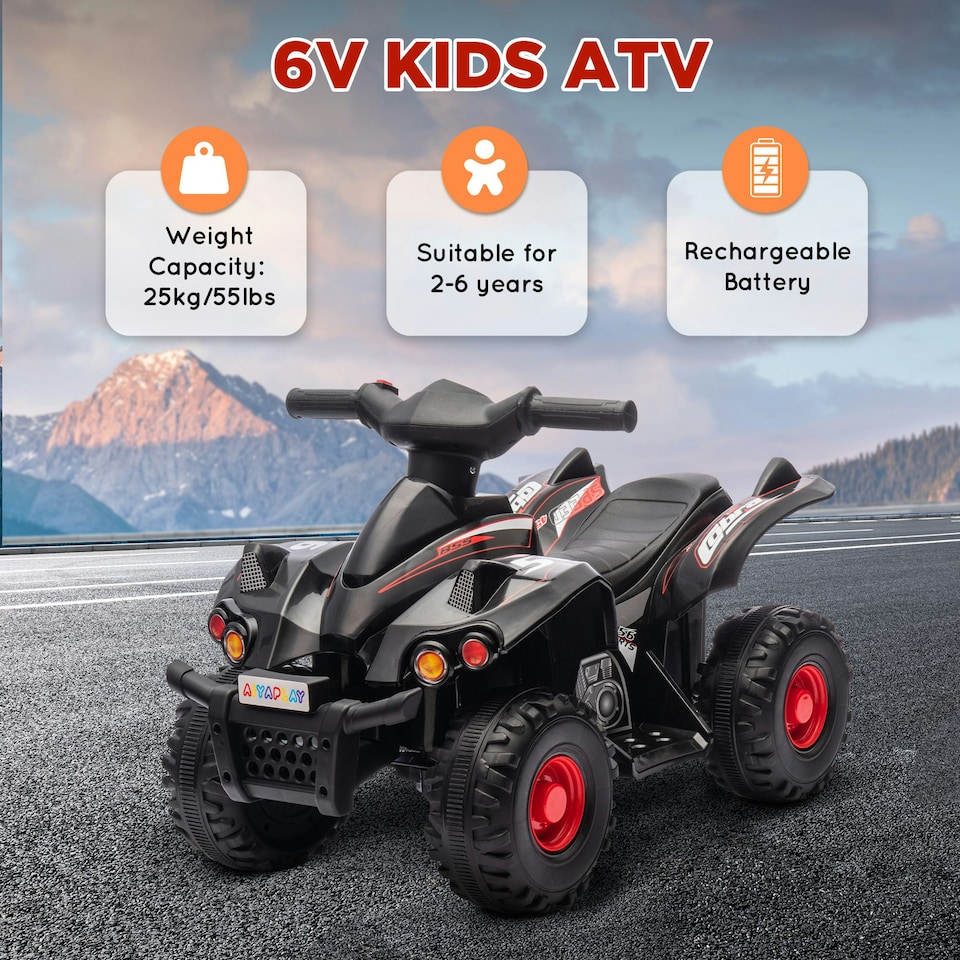 image 1 of AIYAPLAY 6V Kids Electric Quad Bike with Music, Forward Function, Black