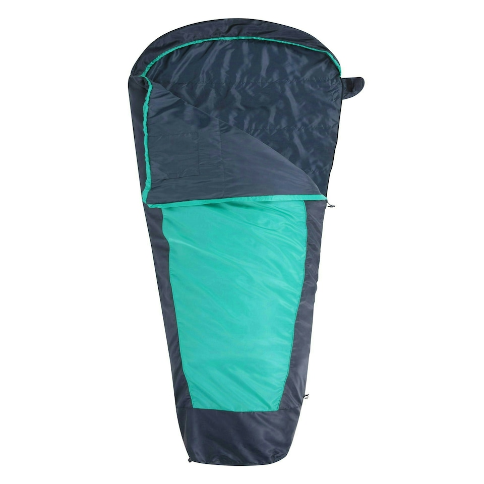 image 1 of Mountain Warehouse Traveller 50 Sleeping Bag Mummy Shaped Windproof Camp Bed Long Length Blue | Teal