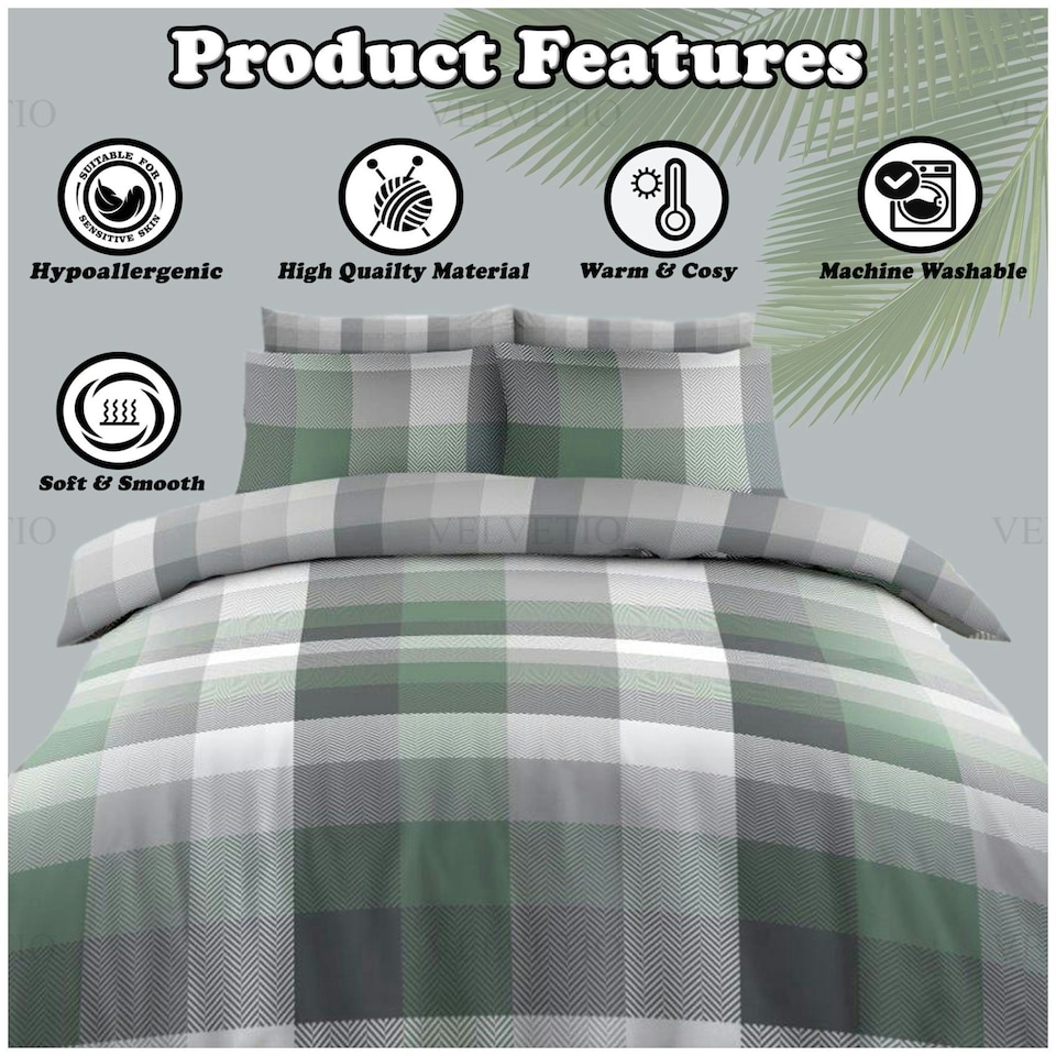 image 1 of VELVETIO Dartmouth Check Complete Duvet Cover Set with Fitted Sheet Soft Polycotton Bedding Sets Multi | Double