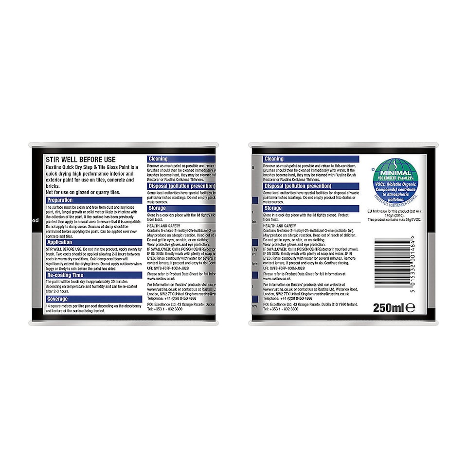 image 1 of Rustins Step & Tile Paint Black 250ml - STBLW250
