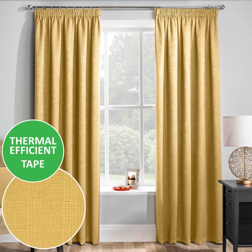 image 1 of Enhanced Living Matrix Ochre 66 x 54 inch (168x137cm) Tape Top Thermal Noise reducing Dim Out Curtains (PAIR)