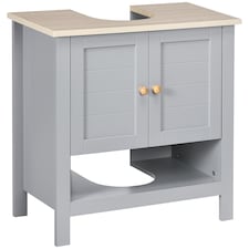 kleankin Under Sink Cabinet, Bathroom Vanity Unit, Pedestal Under Sink Design, Storage Cupboard with Adjustable Shelf, Grey | Grey | Grey