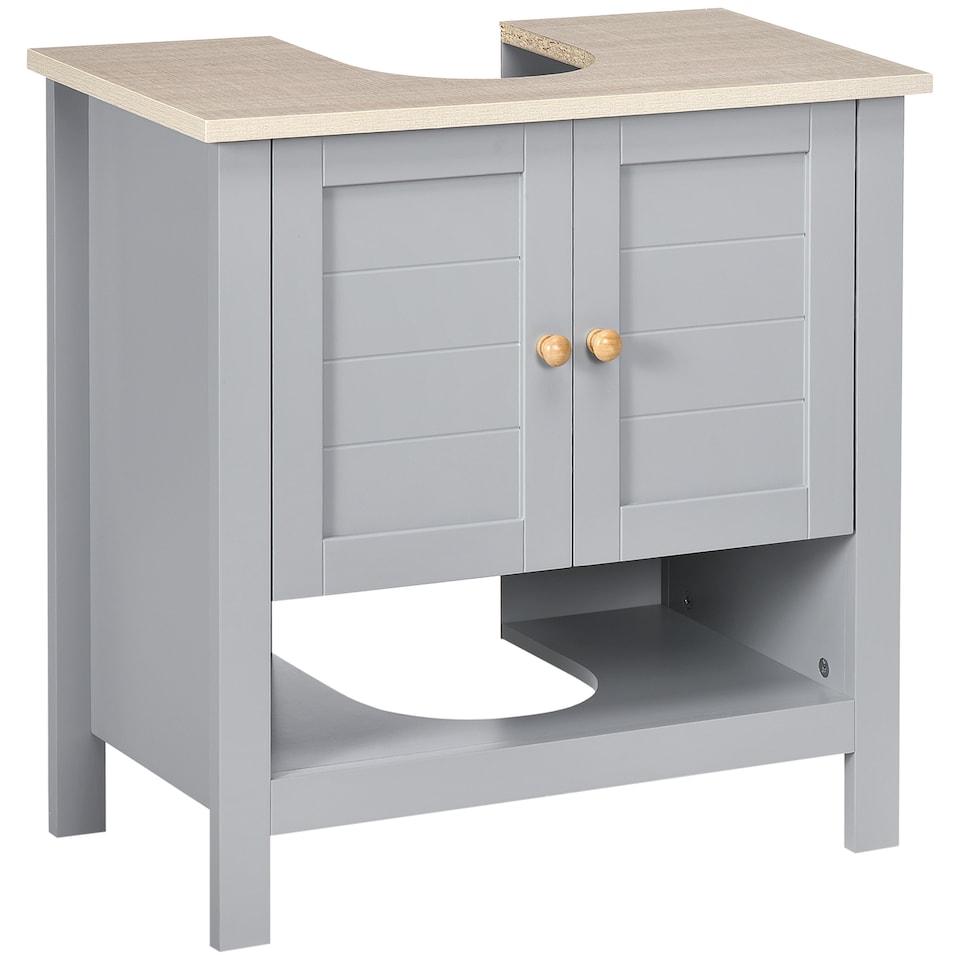 image 1 of kleankin Under Sink Cabinet, Bathroom Vanity Unit, Pedestal Under Sink Design, Storage Cupboard with Adjustable Shelf, Grey | Grey | Grey