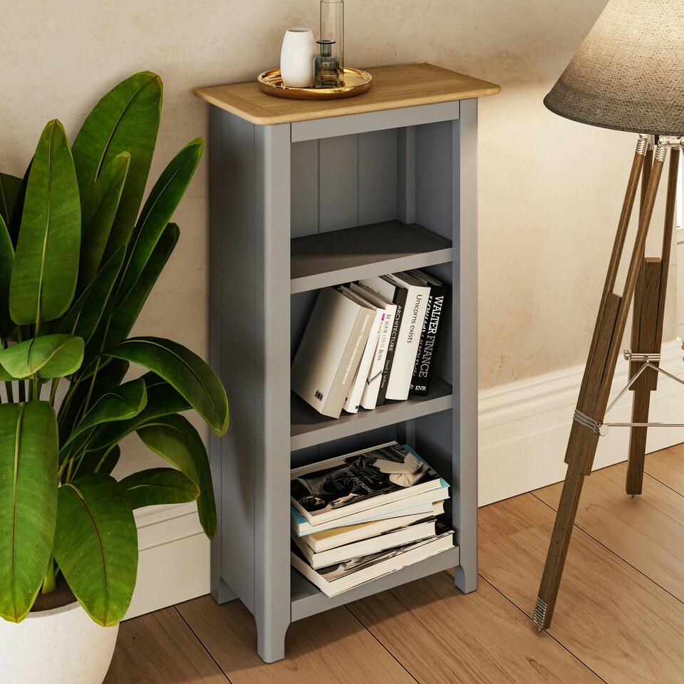 image 1 of Taberno Oak 3 Tier Bookcase Dove Grey Grey