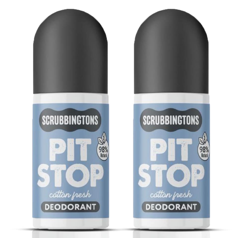 image 1 of Scrubbingtons Pit Stop Natural Deodorant For Women, Men, Roll on For Sensitive Skin Paediatrician approved, Aluminium & Alcohol Free, Vegan & Cruelty Free, Cotton Fresh, 75ml x 2 | White | 2