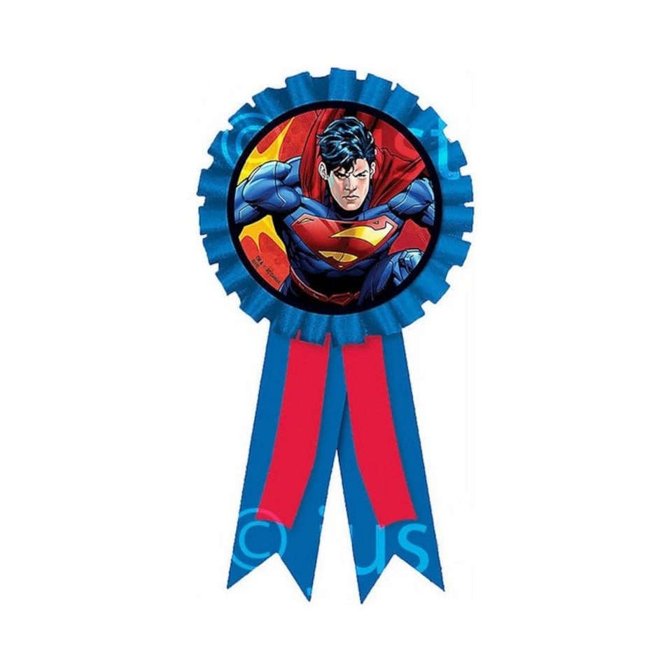 Superman Superhero Birthday Award Ribbon - Red/Blue/Yellow - One Size