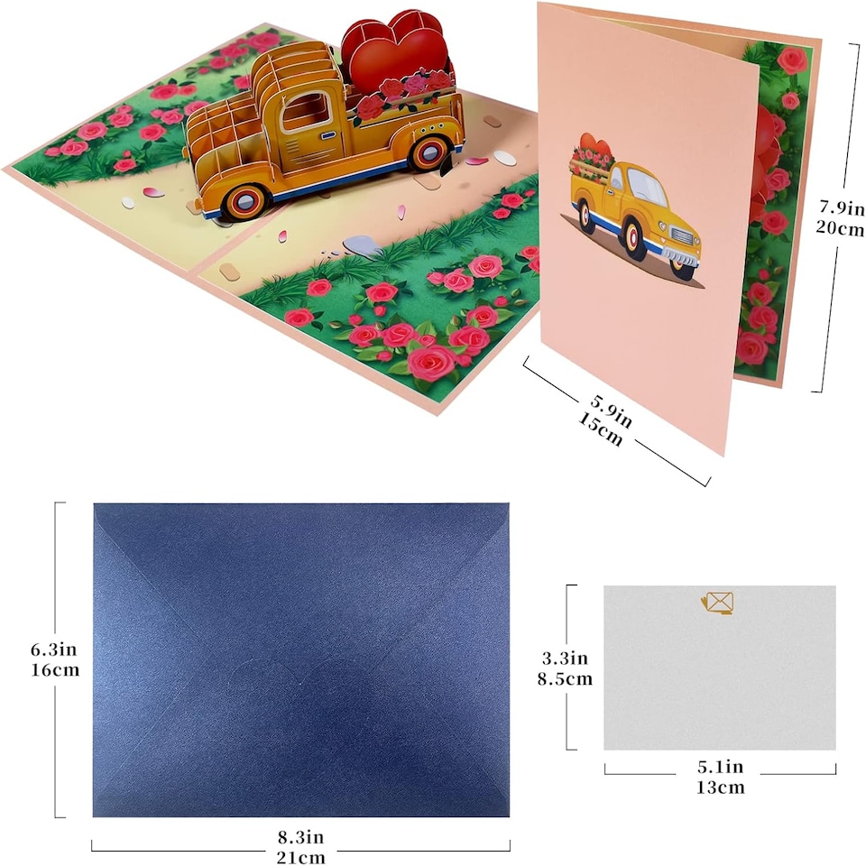 image 1 of Yellow Vintage Truck with Heart and Roses 3D Pop Up Greeting Card