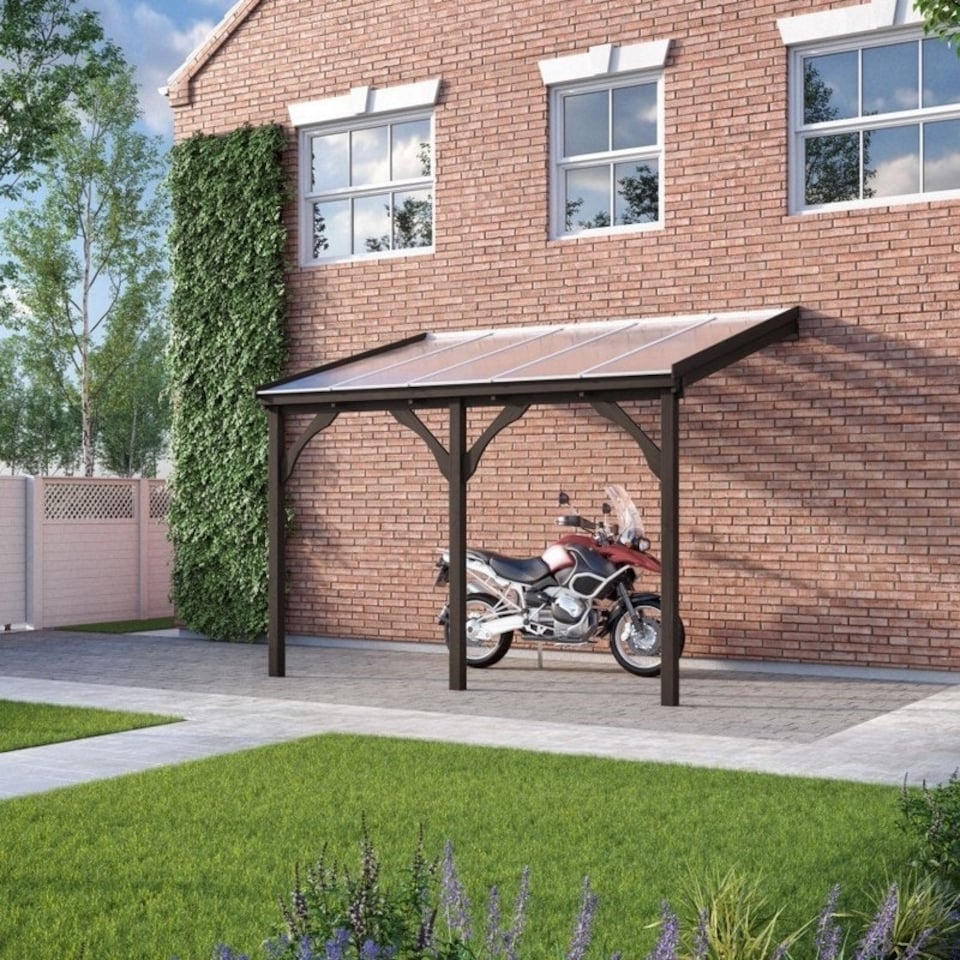 image 1 of Polycarbonate Roof Car Port 3 Post - Wood - L350 x W578 cm - Rustic Brown Brown