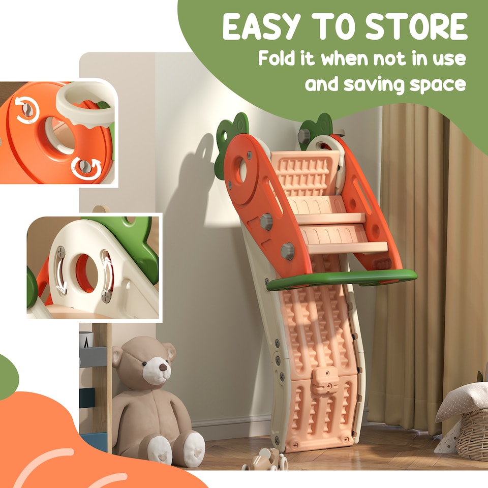 image 1 of AIYAPLAY 3 in 1 Kids Slide, Carrot-themed Foldable Indoor Slide for 1-3 Years