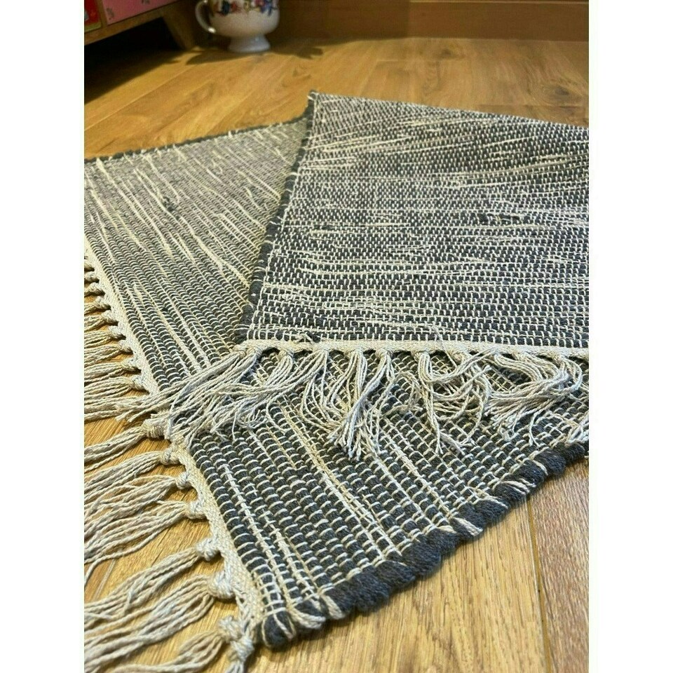 image 1 of Hush Hand Loomed Soft Rug in Muted Colours - Cotton - L60 x W210 cm - Dark Grey Grey