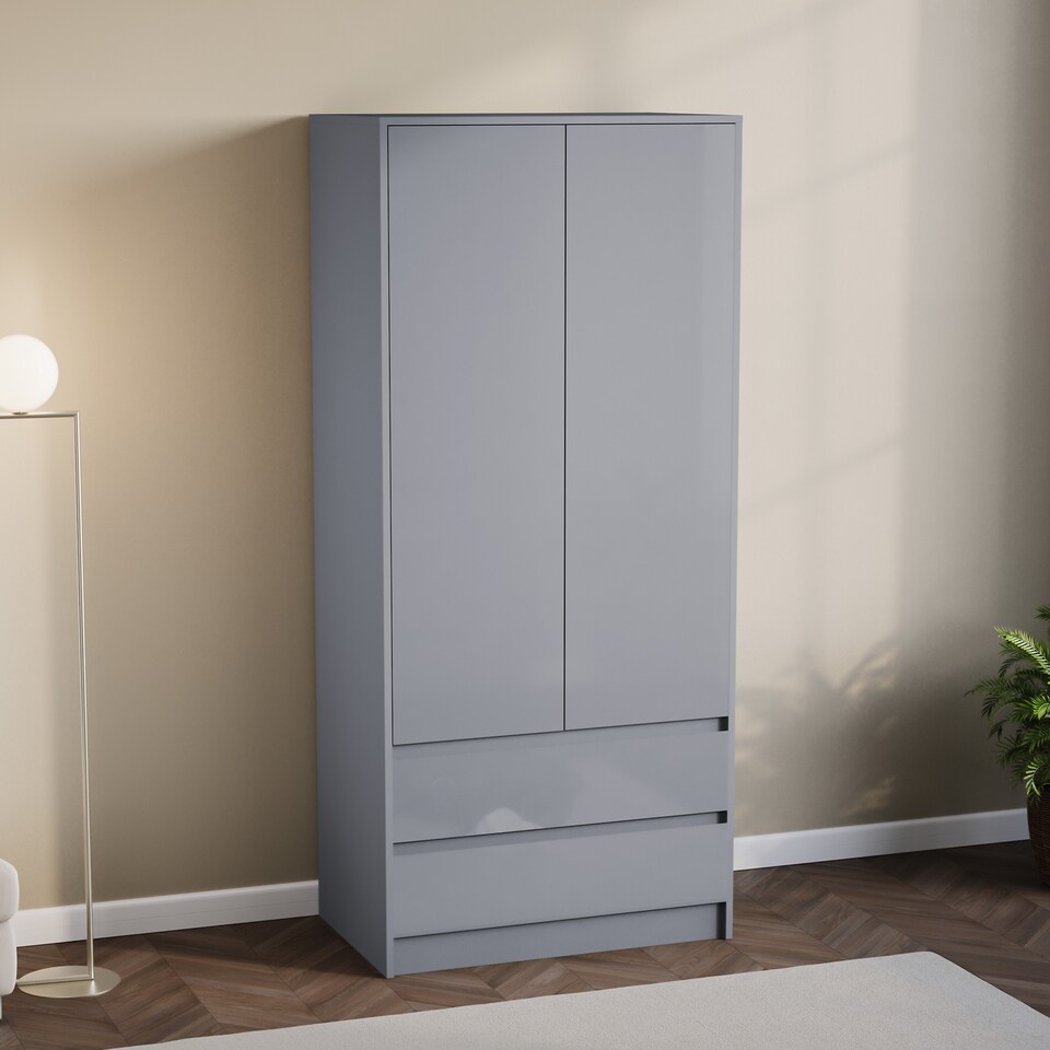 image 1 of Vida Designs Glinton 2 Door 2 Drawer Wardrobe With Clothes Rail, Grey