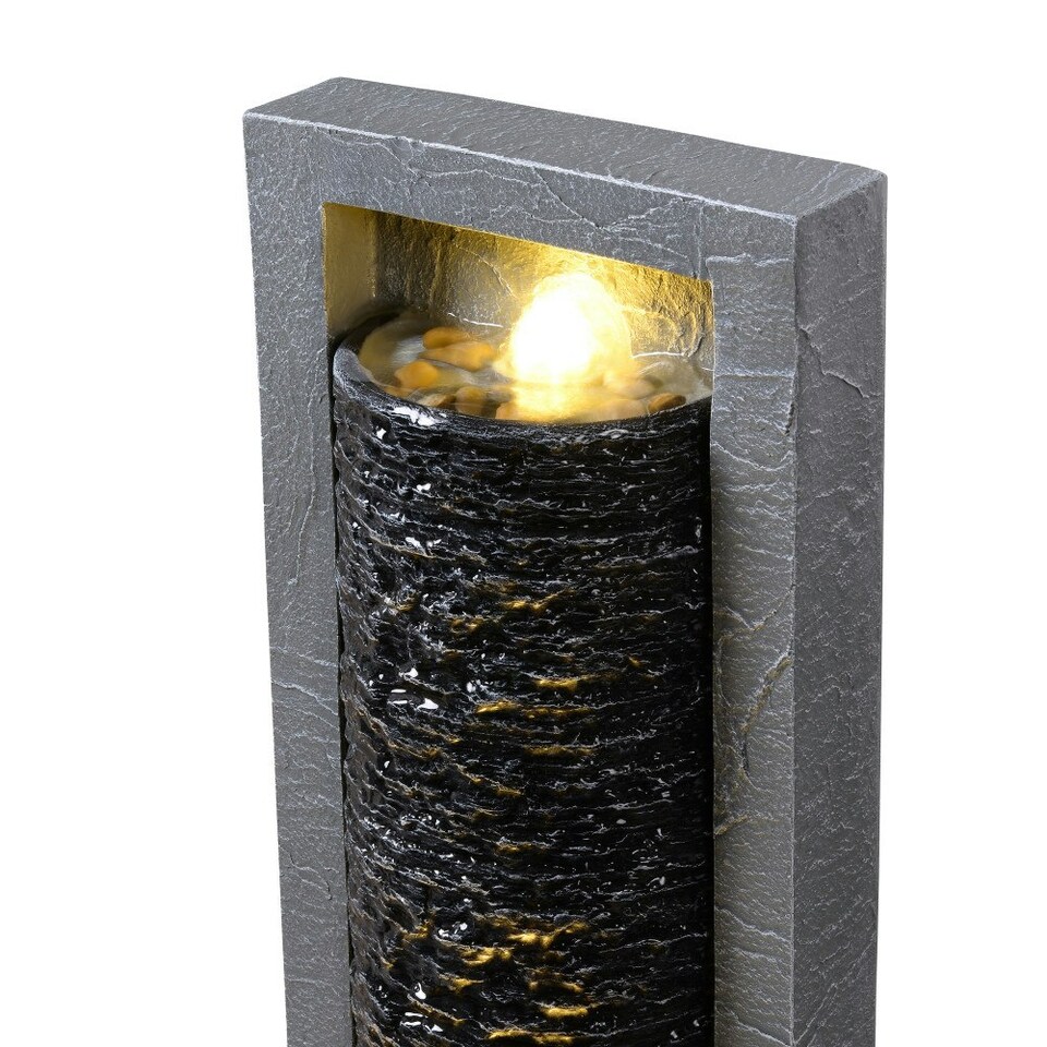 image 1 of Teamson Home Garden Outdoor Water Feature, Tall Waterfall Water Fountain, With Warm LED Lights, Layered Rock Design, Dark Grey