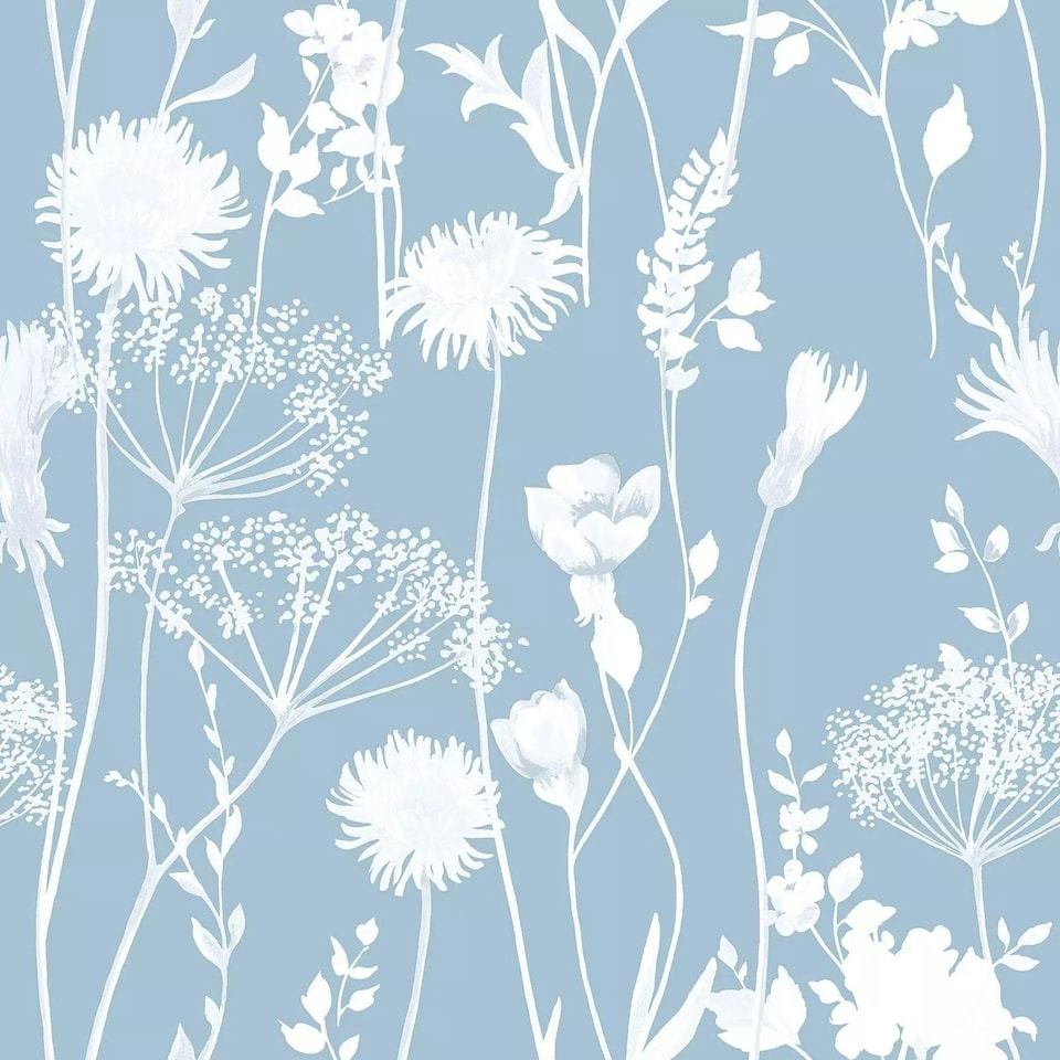 image 1 of Muriva Catherine Lansfield Meadowsweet Floral Wallpaper - Blue - 10m x 53cm | Blue