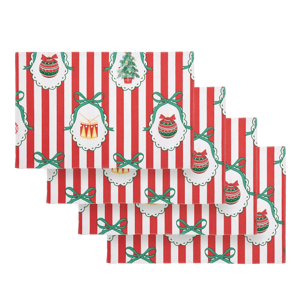 image 1 of Catherine Lansfield Christmas Vintage Stripe Cotton Dining Placemat 4 Pack