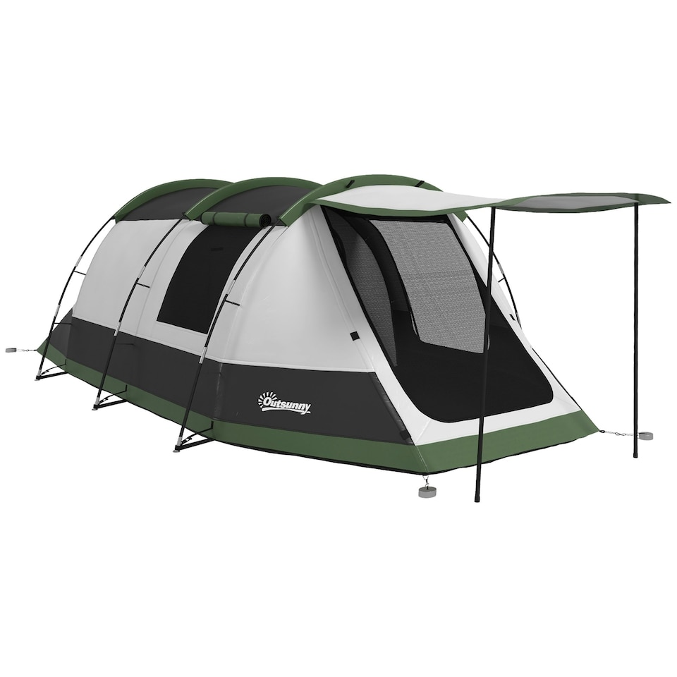image 1 of Outsunny Tunnel Tent with Bedroom, Living Room and Porch for 3-4 Man, Green
