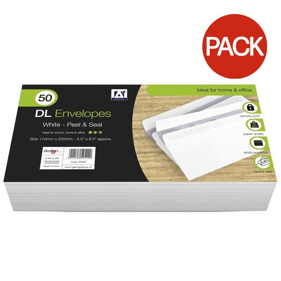 Anker DL Peel & Seal Envelopes (Pack of 50) - White - 11 x 22cm