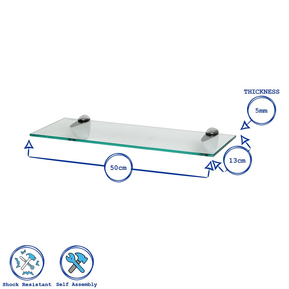 image 1 of Harbour Housewares Floating Glass Wall Shelf - 50cm | Clear | Clear