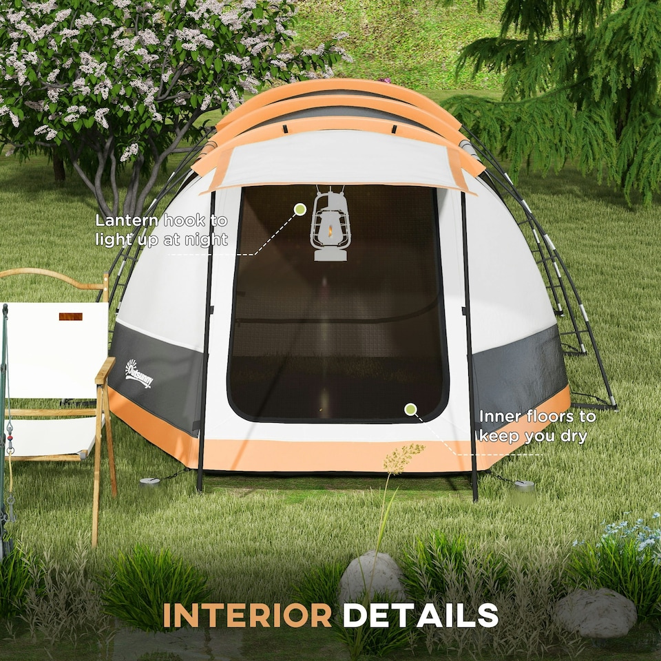 image 1 of Outsunny Tunnel Tent with Bedroom, Living Room and Porch for 3-4 Man, Green