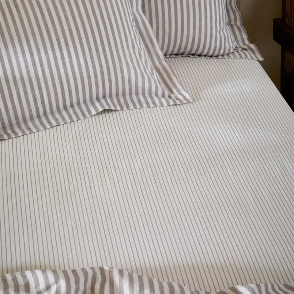 image 1 of Yard Hebden Narrow Stripe Cotton Fitted Sheet | Purple | Mauve