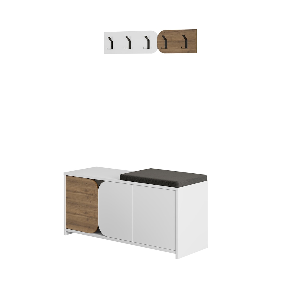 image 1 of Decortie Moni Shoe Cabinet with Hooks White Dark Oak Effect