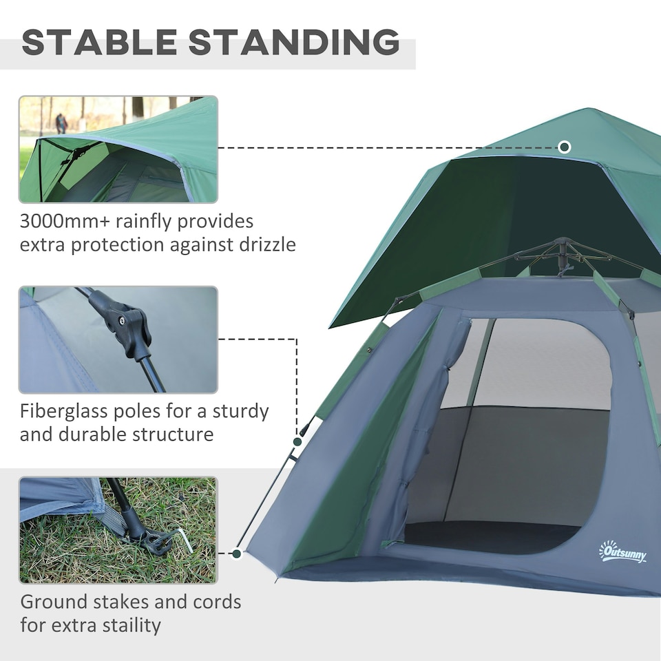 image 1 of Outsunny Family Pop-Up Camping Tent W/ Removable Waterproof Rainfly, Storage Bag