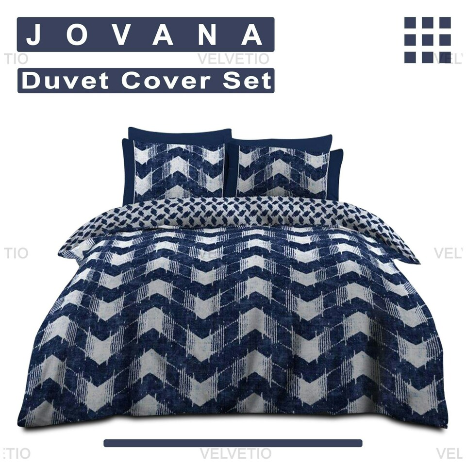 image 1 of VELVETIO Jovana Complete Duvet Cover Set with Fitted Sheet Printed Bedding Quilt Blue | Double