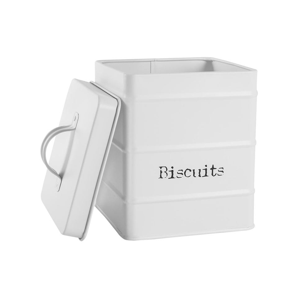 image 1 of Harbour Housewares Vintage Metal Kitchen Biscuit Tin - White