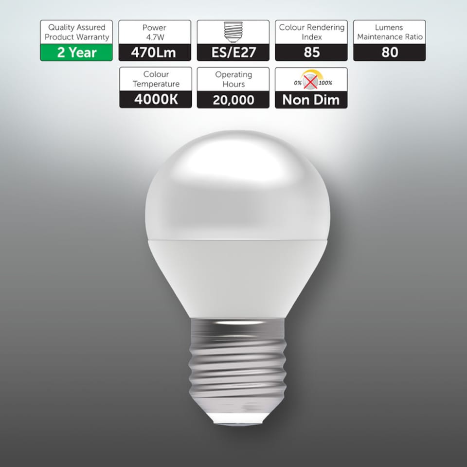 image 1 of BELL Lighting E27 Edison Screw 4.7WLED Golf Ball Natural White 4000K Light Bulb