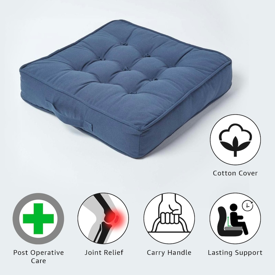 image 1 of Homescapes Navy Blue Cotton Armchair Booster Cushion Blue