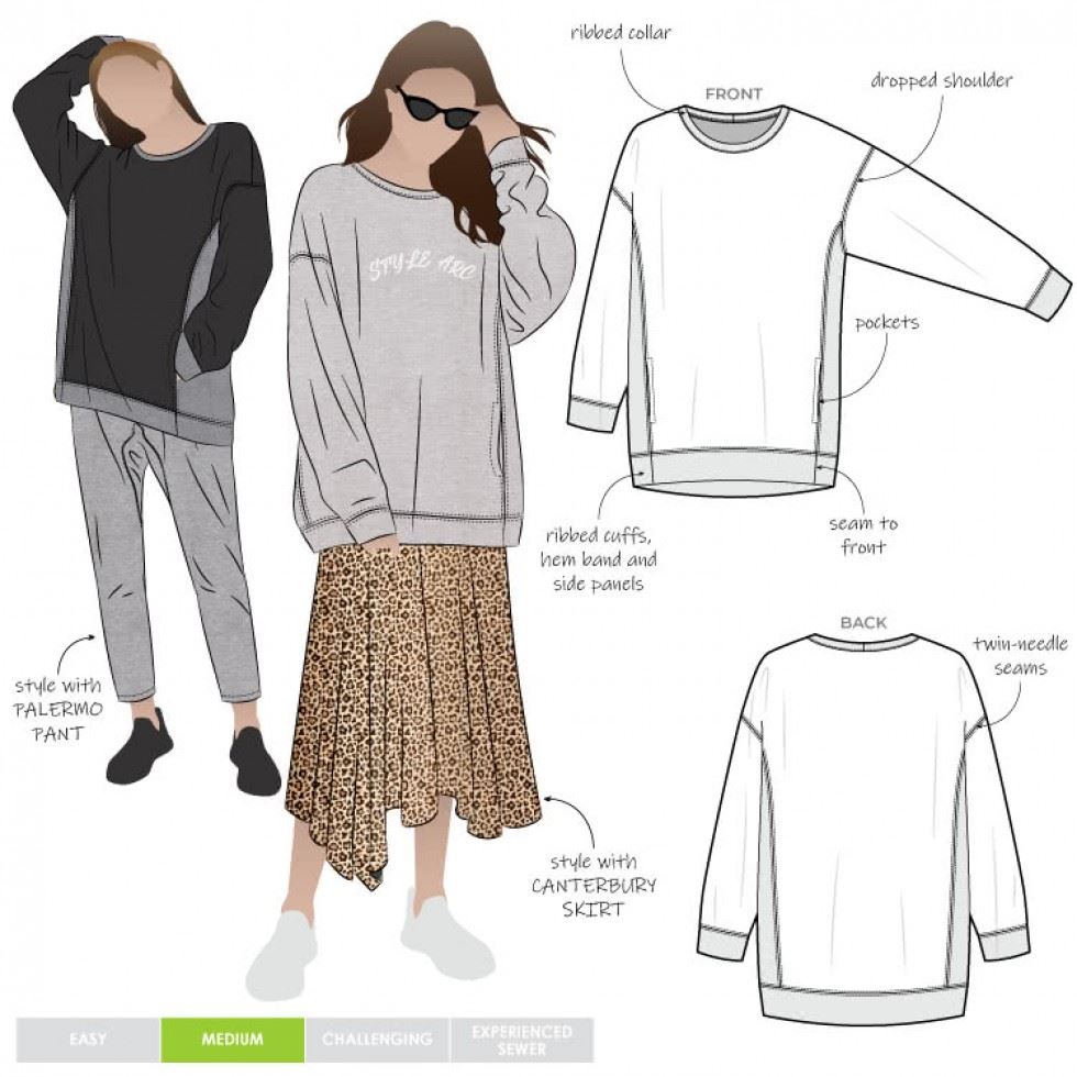 Style Arc Fenix Sweatshirt Paper Sewing Pattern – Women’s Tops & Sweaters, UK Sizes 18–30, Intermediate