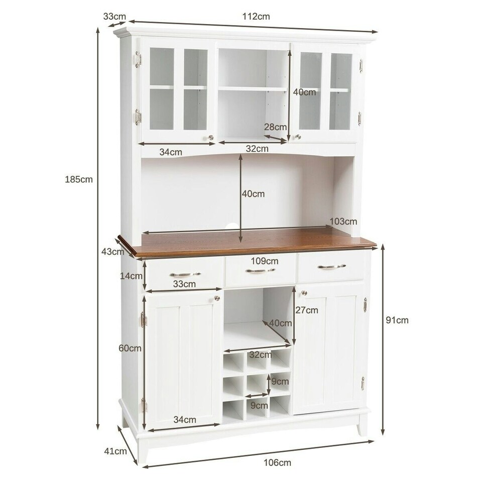 image 1 of COSTWAY Kitchen Storage Cabinet Buffet Cupboard Sideboard White