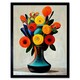 image 1 of Mid Century Style Bright Floral Bouquet Flowers Orange Framed Wall Art Print