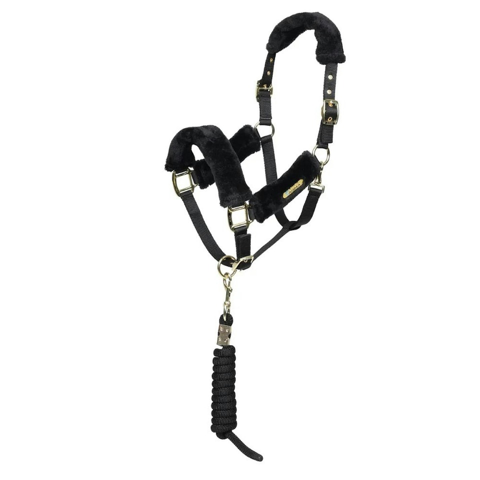 ARMA Faux Fur Horse Headcollar and Leadrope - Black - Cob