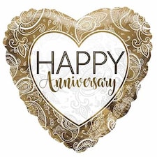 Happy Anniversary Gold Ornaments Heart Shape ECO Foil Helium Balloon 46cm / 18 in