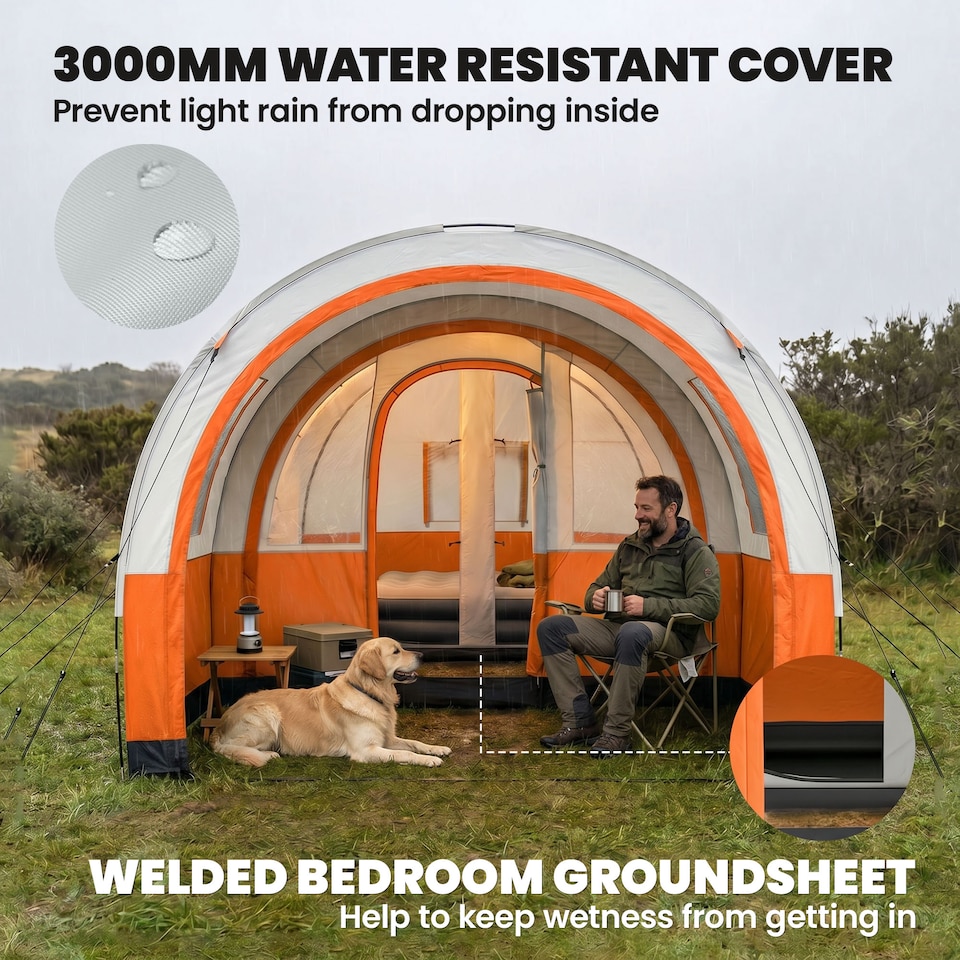 image 1 of Outsunny Camping Tent, 3000mm Waterproof Family Tent for 3 Man, Orange