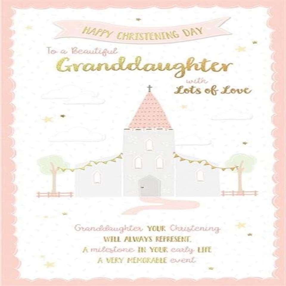 image 1 of Pink Spire Church & Sentiment Verse Granddaughter Christening Congratulations Card