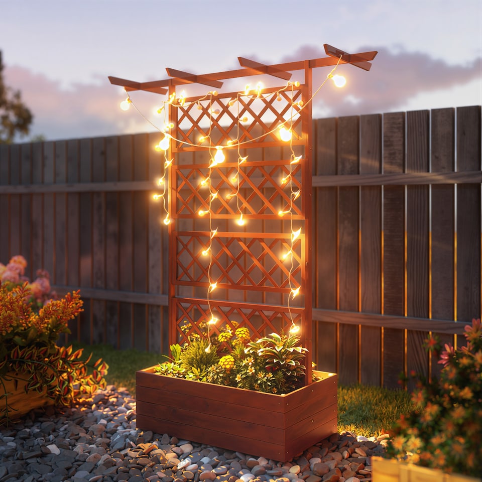 image 1 of Outsunny Wooden Trellis Planter, Raised Garden Bed for Climbing Plants, Natural