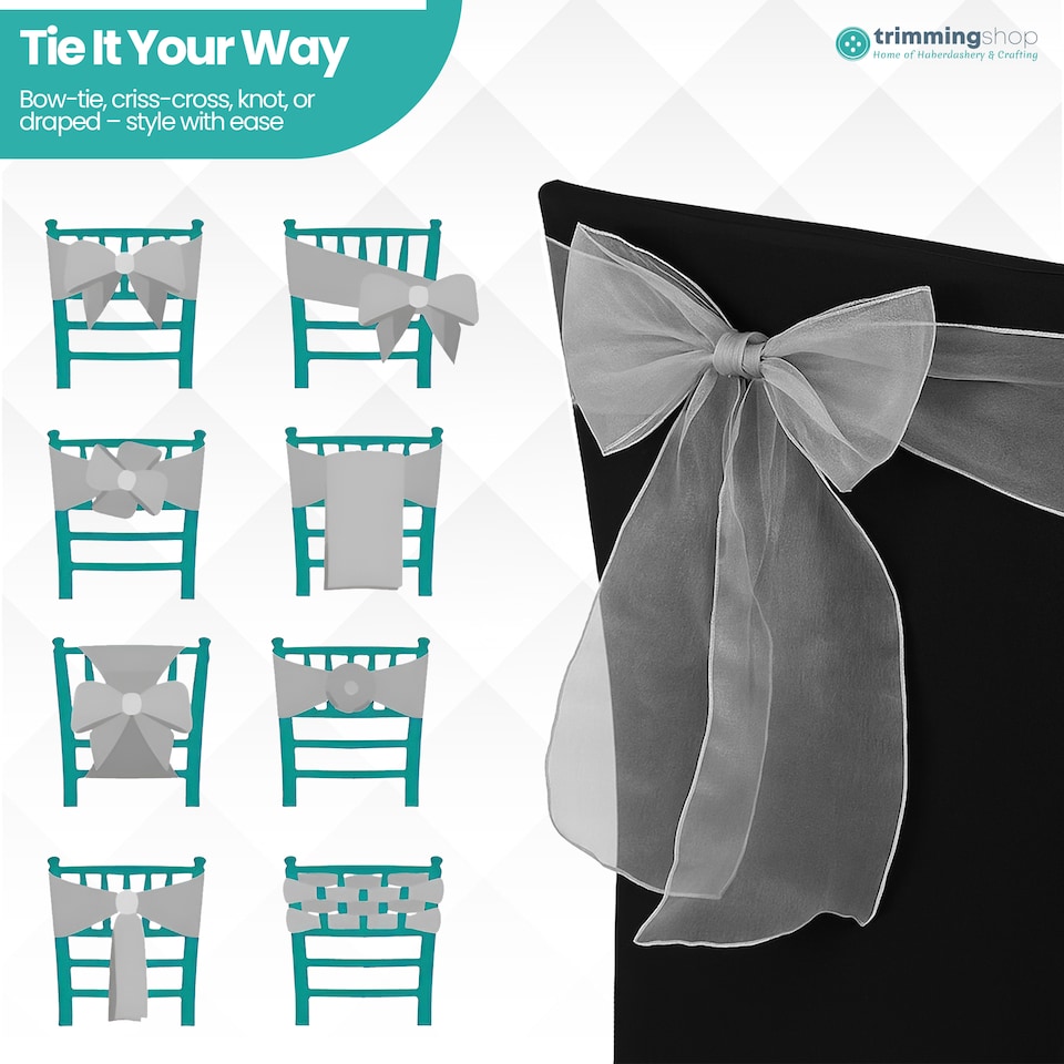 image 1 of 17 x 280cm Organza Chair Sashes, Sheer Sash Ties - 25pcs