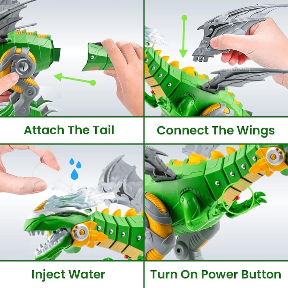 image 1 of Alivio Fire-Breathing Dinosaur Toy with Lights & Sounds (Green & White, Pack of 2)