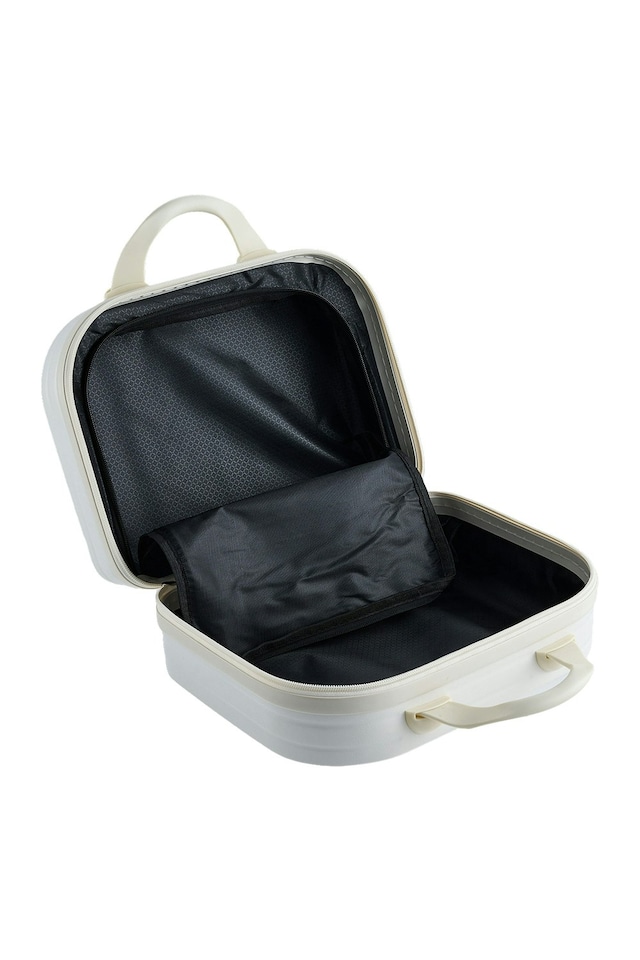 image 1 of Living and Home Minimalist White Hard Shell Makeup Travel Case – Portable Handheld Cosmetic Organizer | White | Personal Item