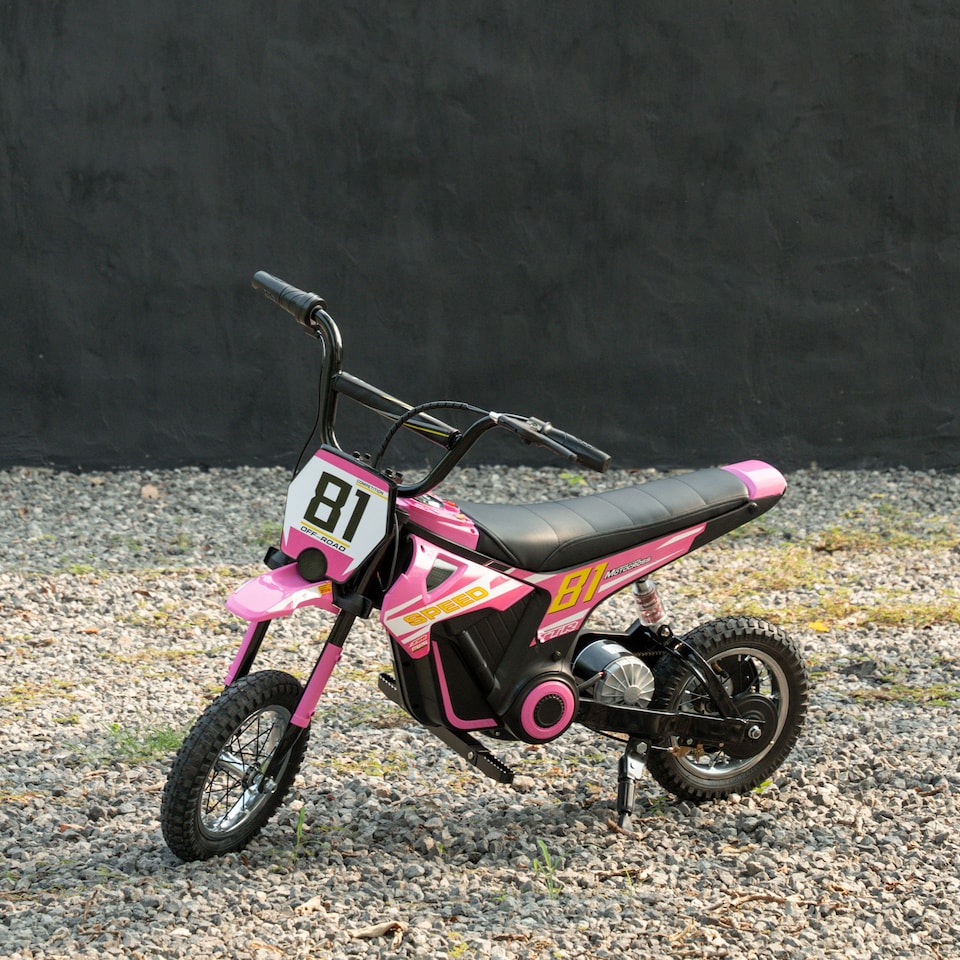 image 1 of AIYAPLAY Kids Electric Motorbike, 24V Battery Powered Dirt Bike with 250W Motor, 6-16km/h, 7AH Batteries, 12" Inflatable Tires and Rear Suspension, Ride On Motorcycle for 8-12 Years Old | Pink