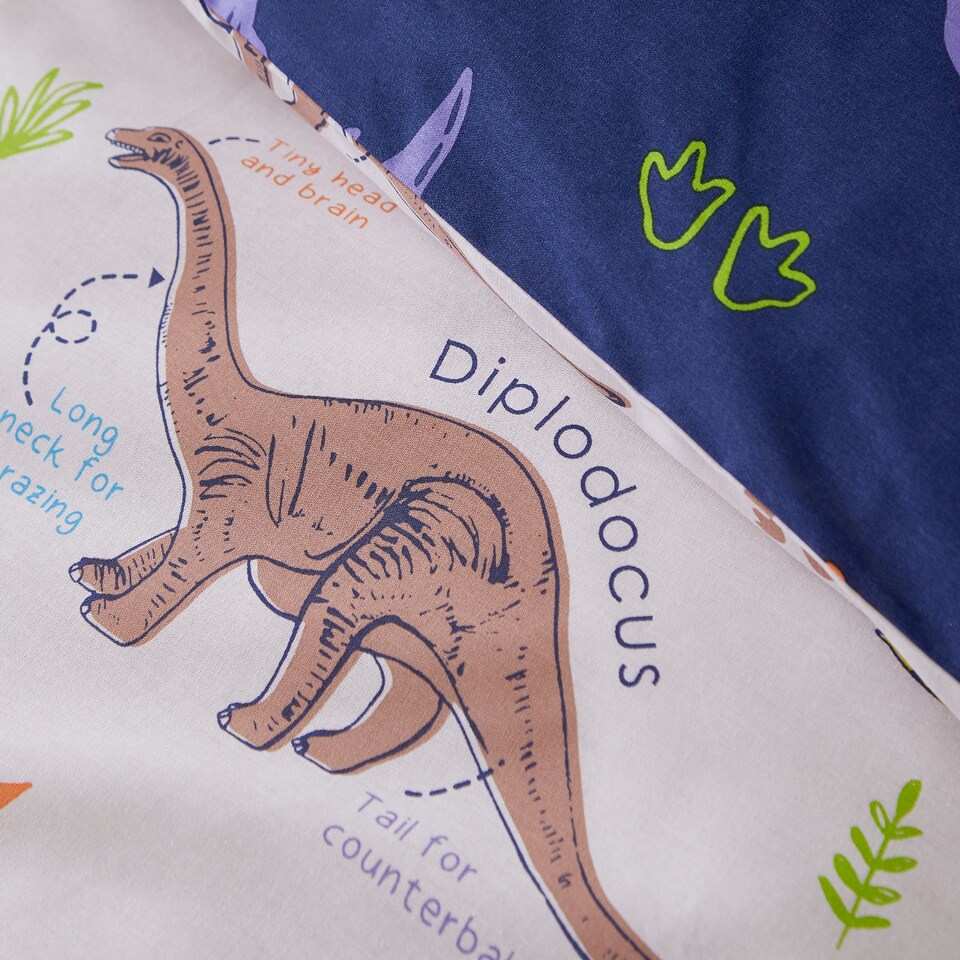 image 1 of Prehistoric Dinosaurs Reversible Duvet Cover Set | Cream | Natural | Double