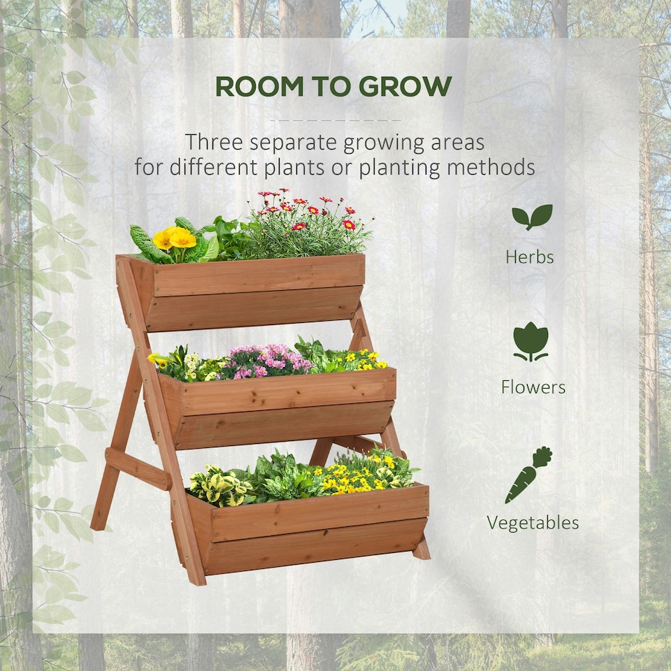 image 1 of Outsunny 3 Tier Raised Garden Bed Wooden Elevated Planter Box Kit, Brown
