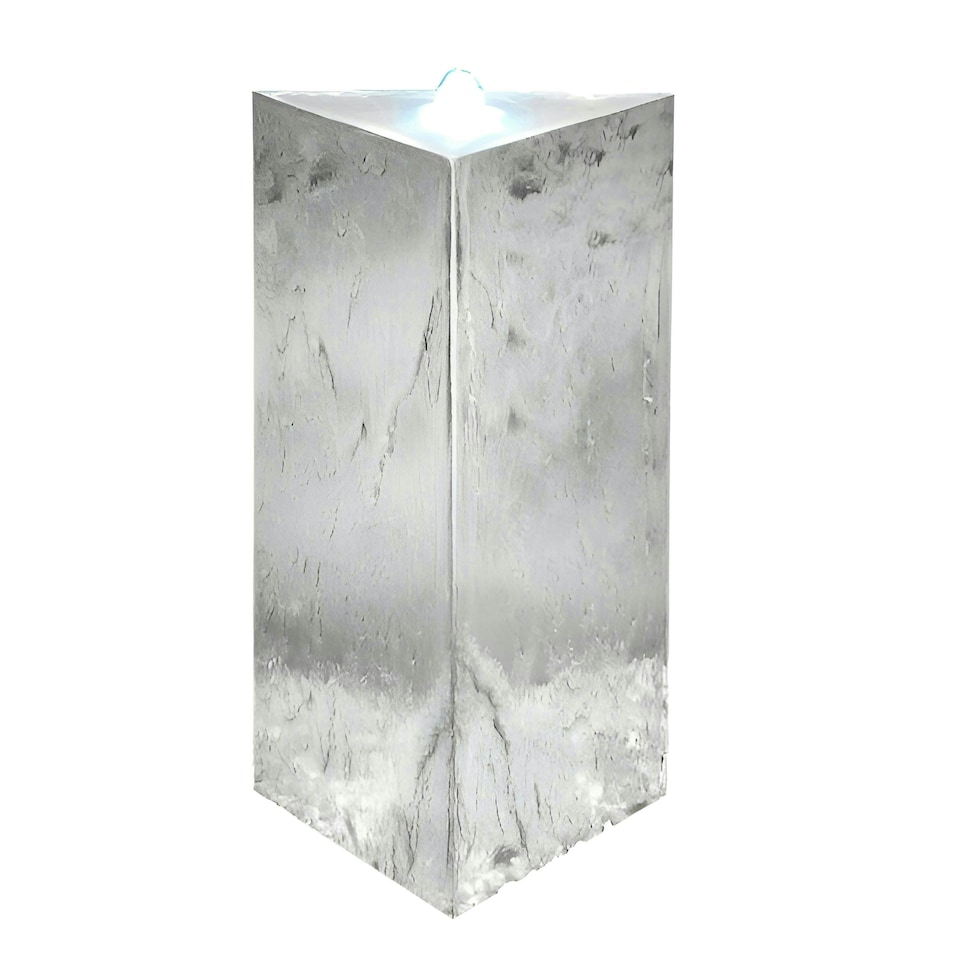 image 1 of Primrose Stainless Steel Triangular Pillar Water Feature with Lights 53cm