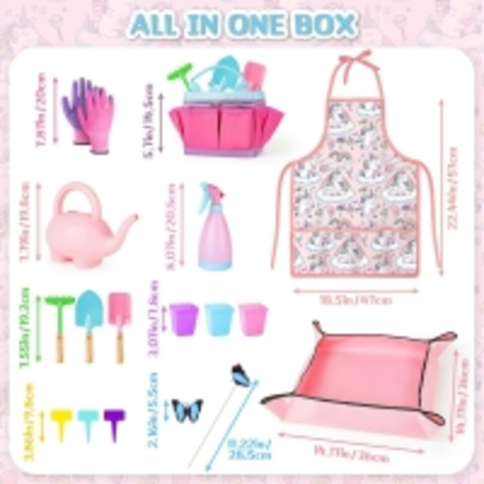 image 1 of Kids Gardening Tool Set – Toddler Garden Toys with Apron, Shovel, Gloves, Watering Can, Tote & Accessories – Outdoor Educational Gift for Boys & Girls