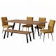 image 3 of 6-Piece Dining Set, Expandable Dining Table with 4 Brown Padded Chairs+Bench
